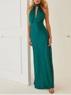 Something Navy Teal Halter Satin Maxi Dress